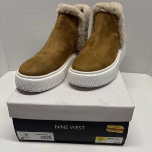 Women's Nine West Faux-Shearling Komfy2 Chestnut Dark Natural Boots Size 8M